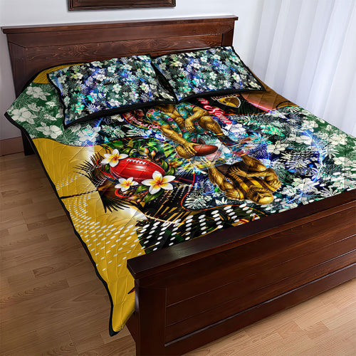 Personalized Hawthorn Football Hawks Quilt Bed Set Tropical Hibiscus Flowers - Pacific Fusion Style