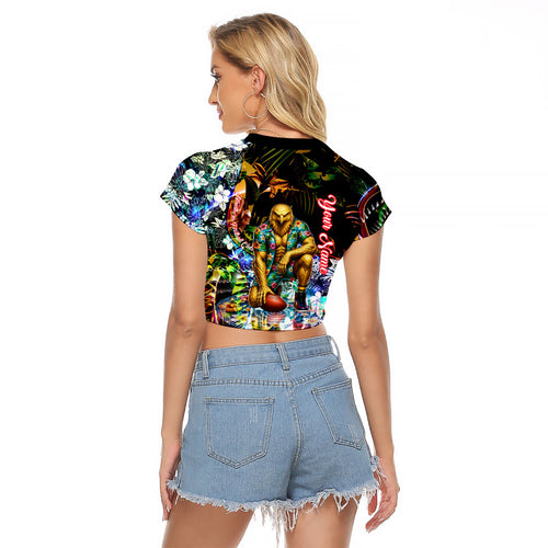 Personalized Hawthorn Football Hawks Raglan Cropped T Shirt Tropical Hibiscus Flowers - Pacific Fusion Style