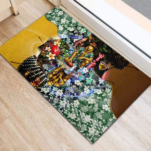 Personalized Hawthorn Football Hawks Rubber Doormat Tropical Hibiscus Flowers - Pacific Fusion Style