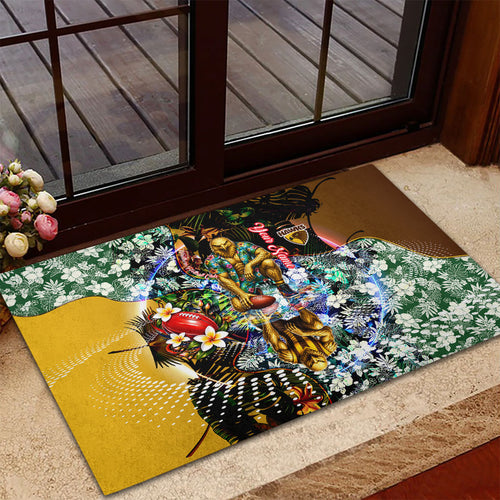 Personalized Hawthorn Football Hawks Rubber Doormat Tropical Hibiscus Flowers - Pacific Fusion Style