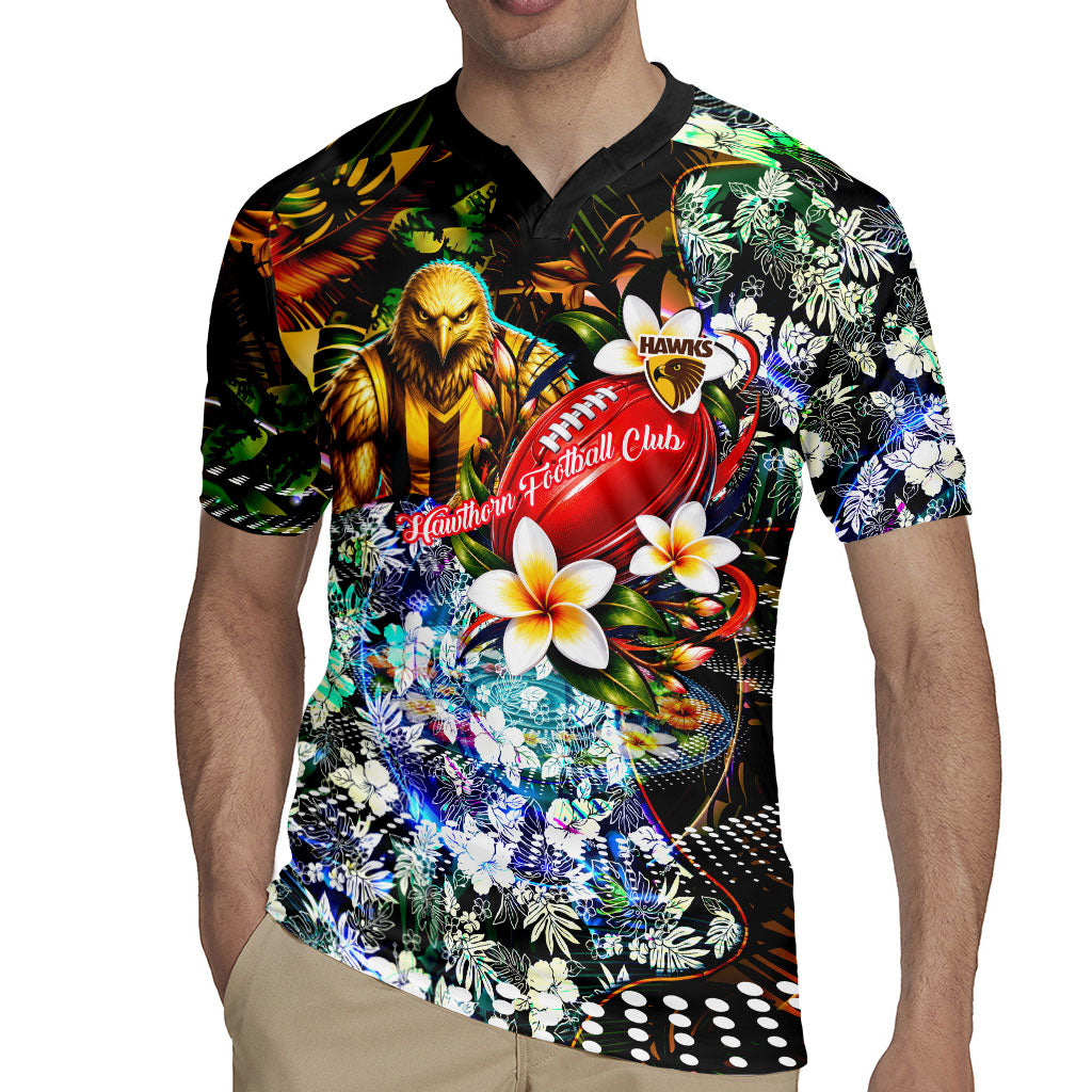 Personalized Hawthorn Football Hawks Rugby Jersey Tropical Hibiscus Flowers - Pacific Fusion Style