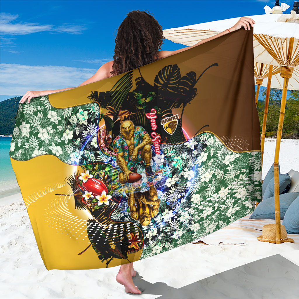Personalized Hawthorn Football Hawks Sarong Tropical Hibiscus Flowers - Pacific Fusion Style
