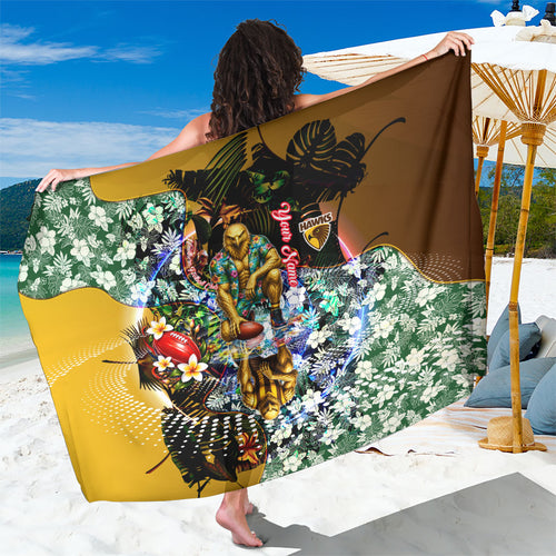 Personalized Hawthorn Football Hawks Sarong Tropical Hibiscus Flowers - Pacific Fusion Style