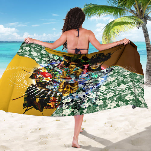Personalized Hawthorn Football Hawks Sarong Tropical Hibiscus Flowers - Pacific Fusion Style