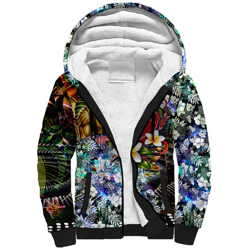 Personalized Hawthorn Football Hawks Sherpa Hoodie Tropical Hibiscus Flowers - Pacific Fusion Style