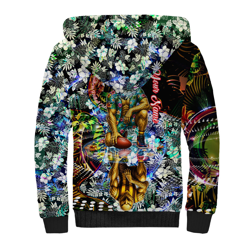 Personalized Hawthorn Football Hawks Sherpa Hoodie Tropical Hibiscus Flowers - Pacific Fusion Style
