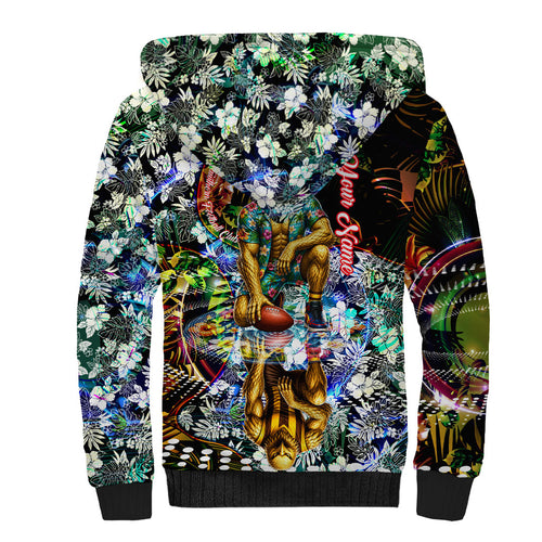 Personalized Hawthorn Football Hawks Sherpa Hoodie Tropical Hibiscus Flowers - Pacific Fusion Style