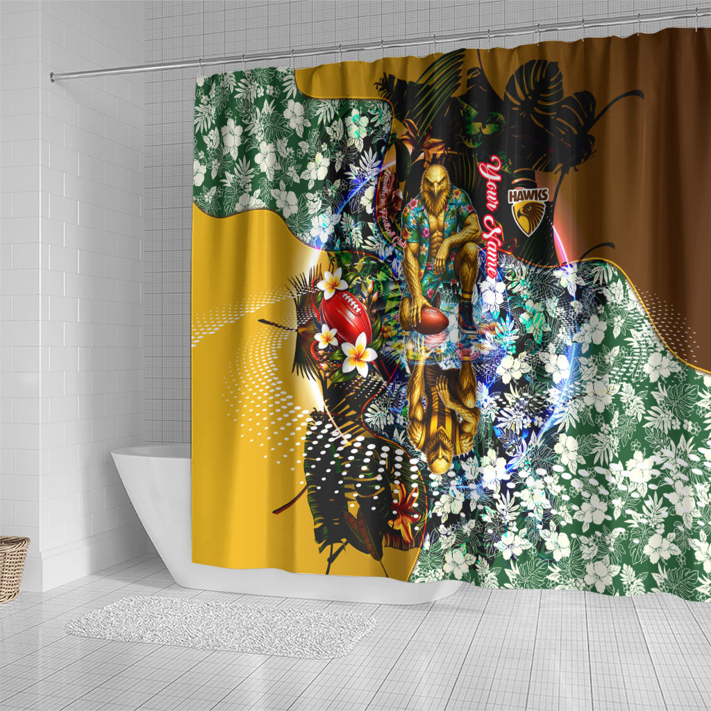 Personalized Hawthorn Football Hawks Shower Curtain Tropical Hibiscus Flowers - Pacific Fusion Style