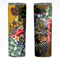Personalized Hawthorn Football Hawks Skinny Tumbler Tropical Hibiscus Flowers - Pacific Fusion Style