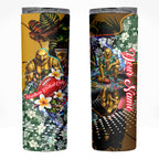 Personalized Hawthorn Football Hawks Skinny Tumbler Tropical Hibiscus Flowers - Pacific Fusion Style
