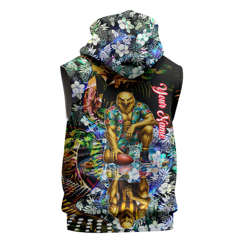 Personalized Hawthorn Football Hawks Sleeveless Hoodie Tropical Hibiscus Flowers - Pacific Fusion Style