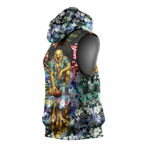 Personalized Hawthorn Football Hawks Sleeveless Hoodie Tropical Hibiscus Flowers - Pacific Fusion Style