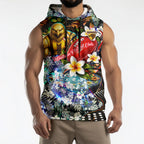 Personalized Hawthorn Football Hawks Sleeveless Hoodie Tropical Hibiscus Flowers - Pacific Fusion Style