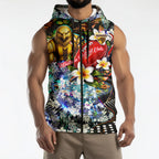 Personalized Hawthorn Football Hawks Sleeveless Zip Hoodie Tropical Hibiscus Flowers - Pacific Fusion Style