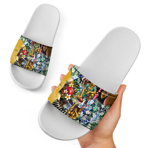 Personalized Hawthorn Football Hawks Slide Sandals Tropical Hibiscus Flowers - Pacific Fusion Style