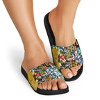 Personalized Hawthorn Football Hawks Slide Sandals Tropical Hibiscus Flowers - Pacific Fusion Style