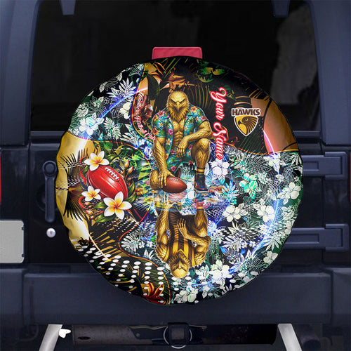 Personalized Hawthorn Football Hawks Spare Tire Cover Tropical Hibiscus Flowers - Pacific Fusion Style