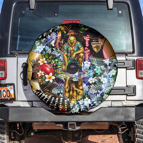 Personalized Hawthorn Football Hawks Spare Tire Cover Tropical Hibiscus Flowers - Pacific Fusion Style