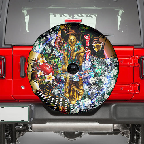 Personalized Hawthorn Football Hawks Spare Tire Cover Tropical Hibiscus Flowers - Pacific Fusion Style