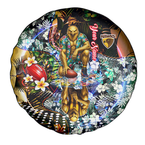 Personalized Hawthorn Football Hawks Spare Tire Cover Tropical Hibiscus Flowers - Pacific Fusion Style