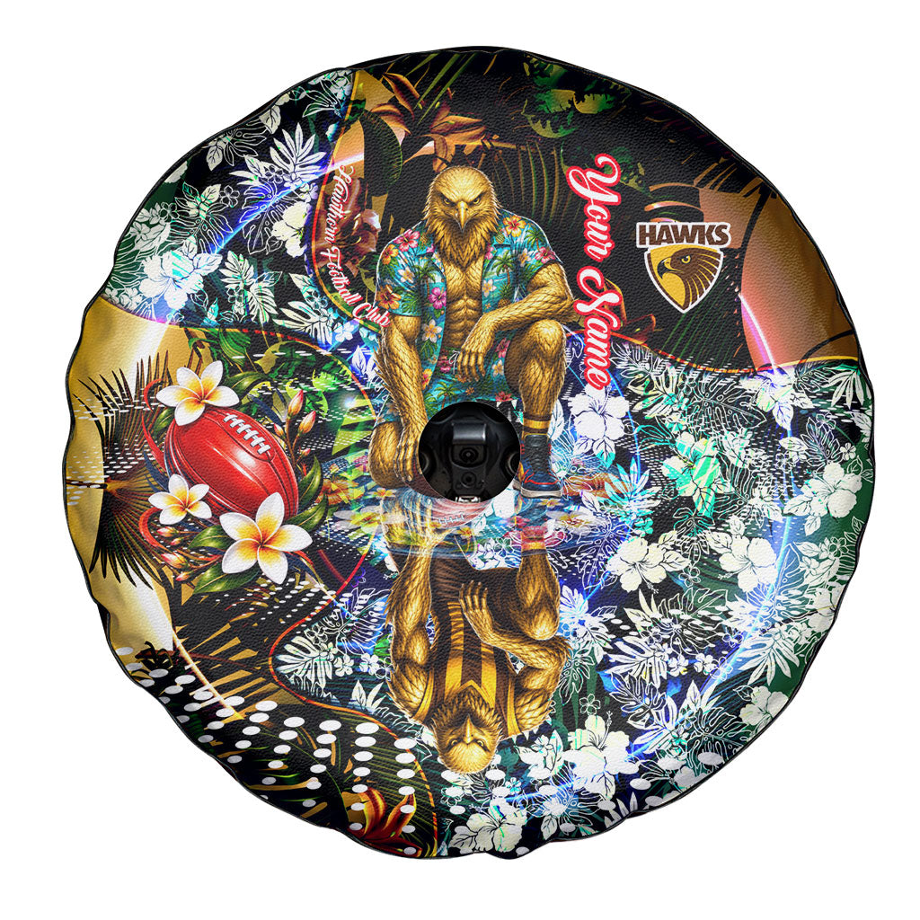Personalized Hawthorn Football Hawks Spare Tire Cover Tropical Hibiscus Flowers - Pacific Fusion Style