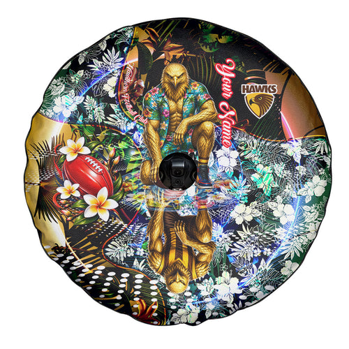 Personalized Hawthorn Football Hawks Spare Tire Cover Tropical Hibiscus Flowers - Pacific Fusion Style