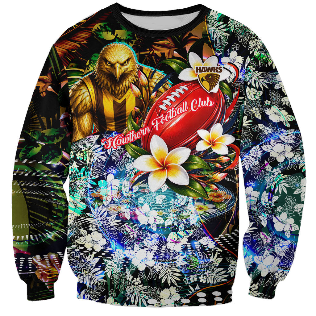 Personalized Hawthorn Football Hawks Sweatshirt Tropical Hibiscus Flowers - Pacific Fusion Style