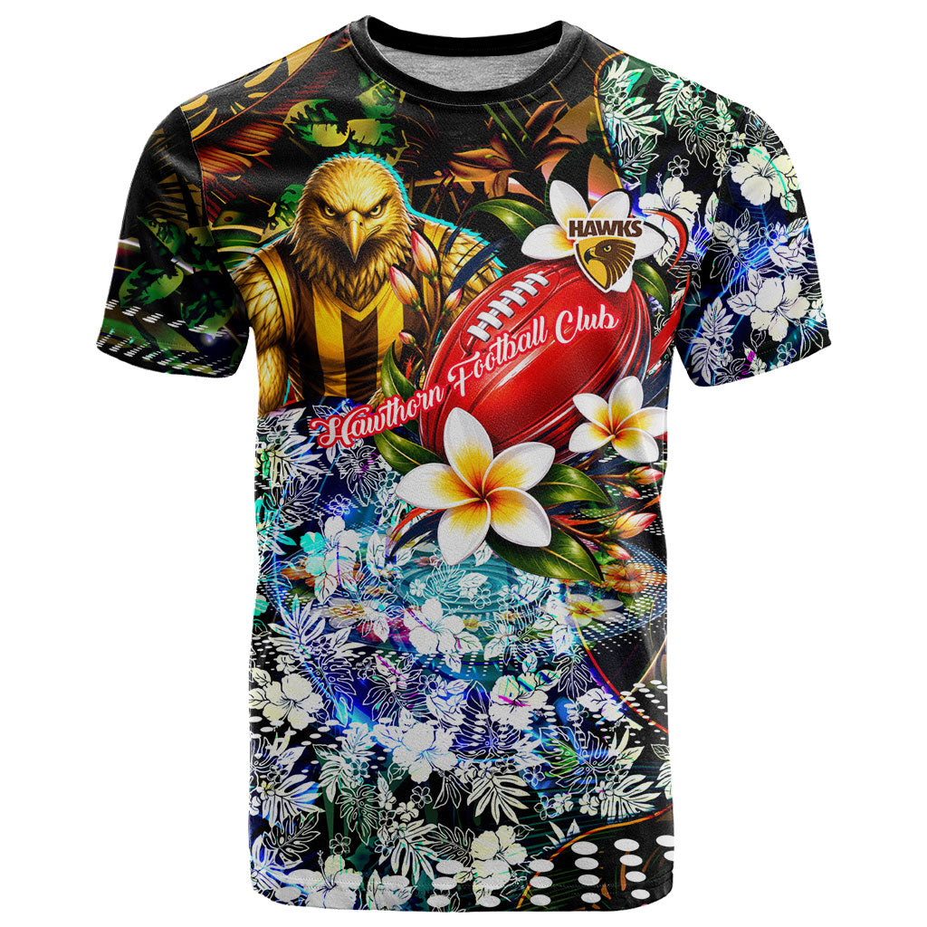 Personalized Hawthorn Football Hawks T Shirt Tropical Hibiscus Flowers - Pacific Fusion Style