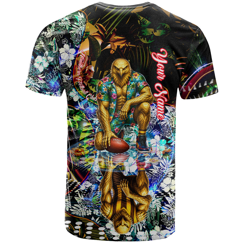 Personalized Hawthorn Football Hawks T Shirt Tropical Hibiscus Flowers - Pacific Fusion Style