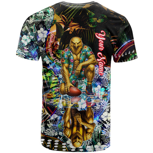 Personalized Hawthorn Football Hawks T Shirt Tropical Hibiscus Flowers - Pacific Fusion Style