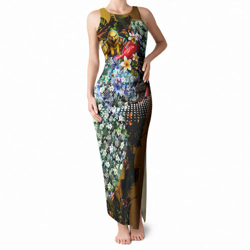 Personalized Hawthorn Football Hawks Tank Maxi Dress Tropical Hibiscus Flowers - Pacific Fusion Style
