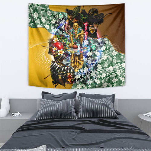 Personalized Hawthorn Football Hawks Tapestry Tropical Hibiscus Flowers - Pacific Fusion Style