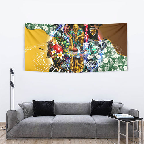Personalized Hawthorn Football Hawks Tapestry Tropical Hibiscus Flowers - Pacific Fusion Style