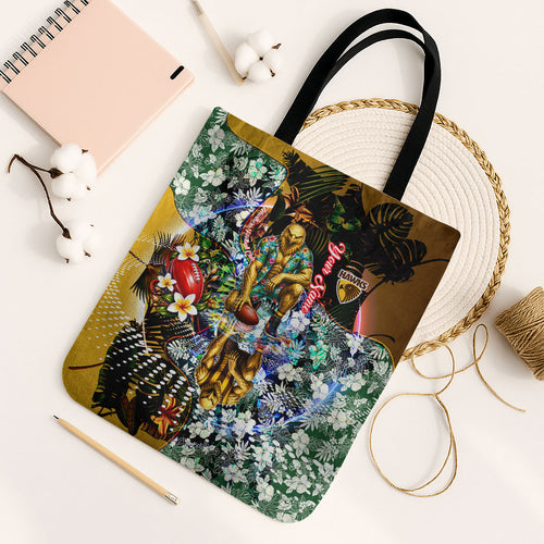 Personalized Hawthorn Football Hawks Tote Bag Tropical Hibiscus Flowers - Pacific Fusion Style