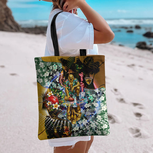 Personalized Hawthorn Football Hawks Tote Bag Tropical Hibiscus Flowers - Pacific Fusion Style