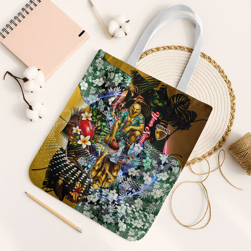 Personalized Hawthorn Football Hawks Tote Bag Tropical Hibiscus Flowers - Pacific Fusion Style