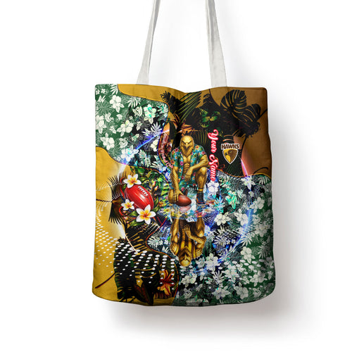 Personalized Hawthorn Football Hawks Tote Bag Tropical Hibiscus Flowers - Pacific Fusion Style