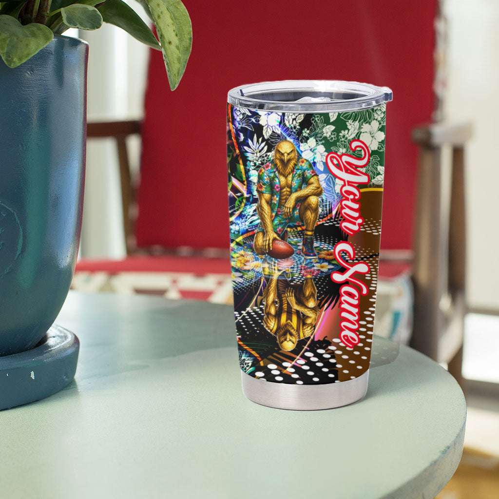 Personalized Hawthorn Football Hawks Tumbler Cup Tropical Hibiscus Flowers - Pacific Fusion Style