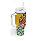 Personalized Hawthorn Football Hawks Tumbler With Handle Tropical Hibiscus Flowers - Pacific Fusion Style