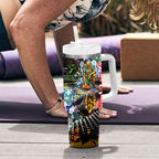 Personalized Hawthorn Football Hawks Tumbler With Handle Tropical Hibiscus Flowers - Pacific Fusion Style