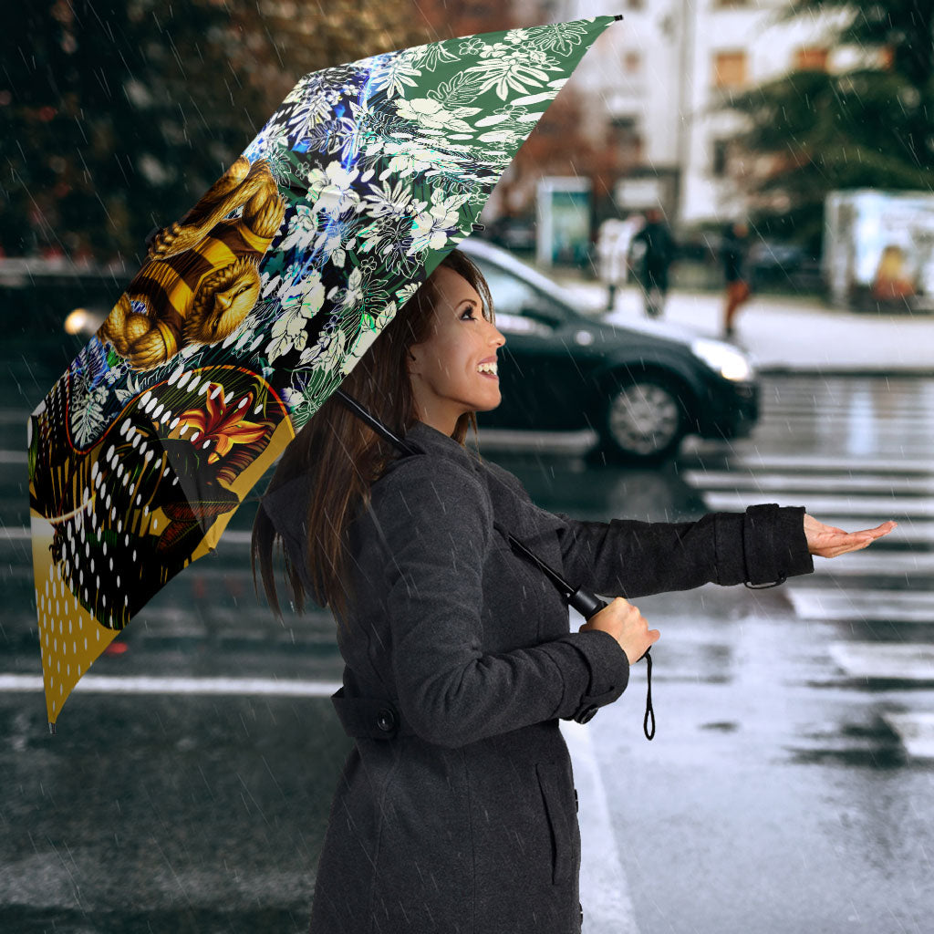 Personalized Hawthorn Football Hawks Umbrella Tropical Hibiscus Flowers - Pacific Fusion Style