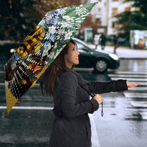 Personalized Hawthorn Football Hawks Umbrella Tropical Hibiscus Flowers - Pacific Fusion Style