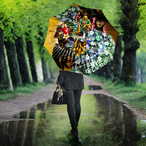 Personalized Hawthorn Football Hawks Umbrella Tropical Hibiscus Flowers - Pacific Fusion Style