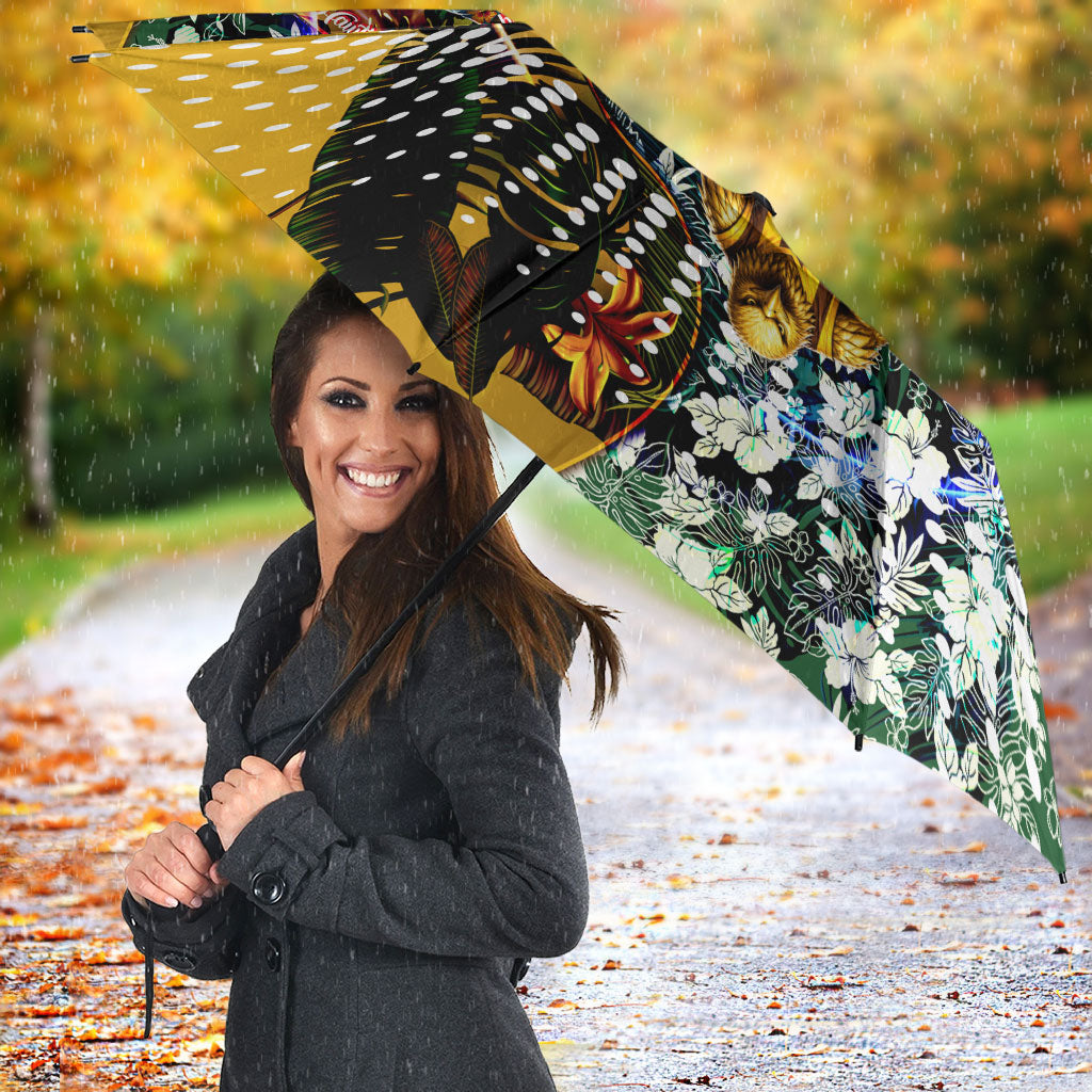Personalized Hawthorn Football Hawks Umbrella Tropical Hibiscus Flowers - Pacific Fusion Style