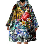 Personalized Hawthorn Football Hawks Wearable Blanket Hoodie Tropical Hibiscus Flowers - Pacific Fusion Style