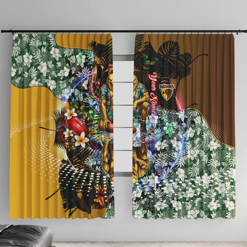 Personalized Hawthorn Football Hawks Window Curtain Tropical Hibiscus Flowers - Pacific Fusion Style