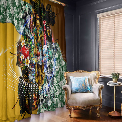 Personalized Hawthorn Football Hawks Window Curtain Tropical Hibiscus Flowers - Pacific Fusion Style