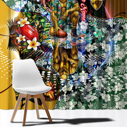 Personalized Hawthorn Football Hawks Window Curtain Tropical Hibiscus Flowers - Pacific Fusion Style