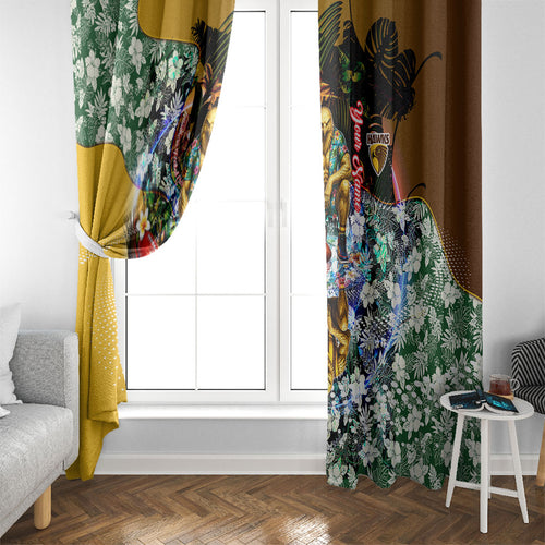 Personalized Hawthorn Football Hawks Window Curtain Tropical Hibiscus Flowers - Pacific Fusion Style
