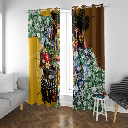 Personalized Hawthorn Football Hawks Window Curtain Tropical Hibiscus Flowers - Pacific Fusion Style